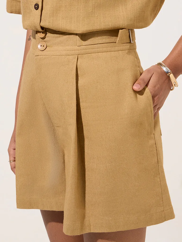 LOV Mustard High-Rise Linen-Blend Shorts