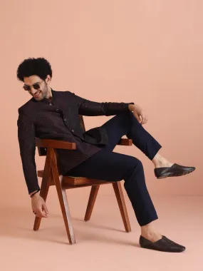Men Magenta Textured Bandhgala Trouser Set