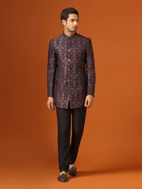 Men Multi Coloured Textured Bandhgala Trouser Set