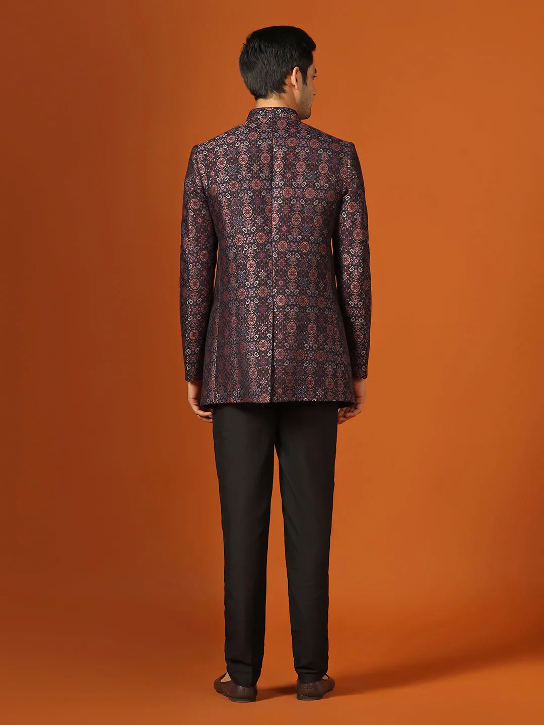 Men Multi Coloured Textured Bandhgala Trouser Set