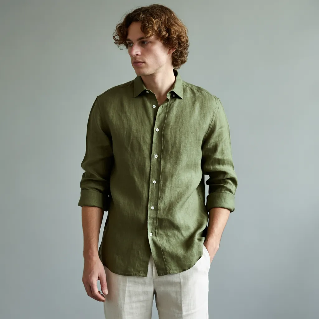 Men's Green Linen Button-Up Shirt – FORREST