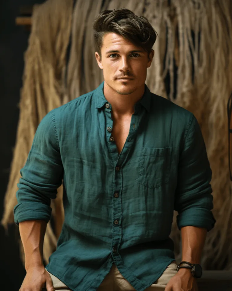 Men's Green Linen Button-Up Shirt – FORREST