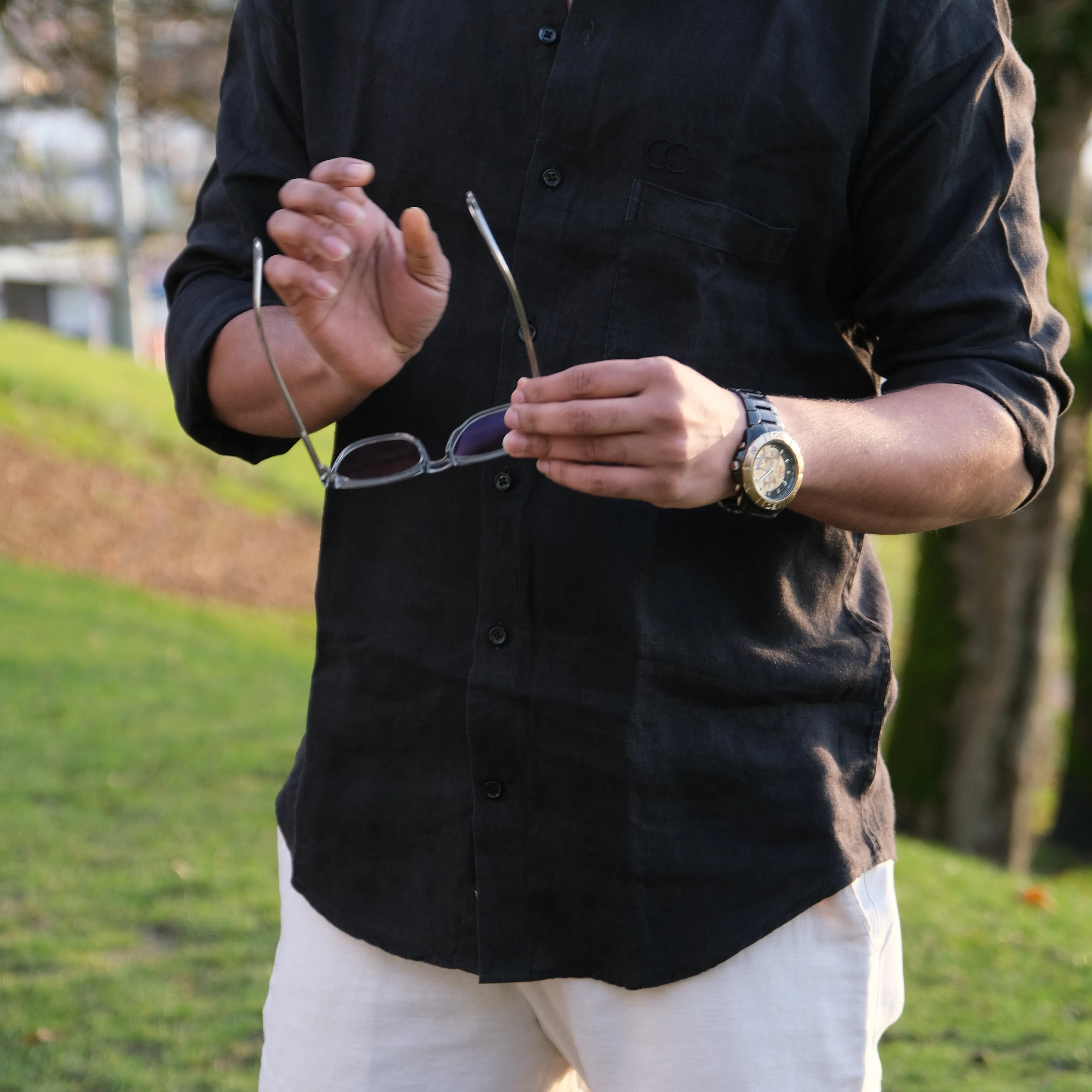 Men's Linen Shirt RAVEN in Black and Dark Colors