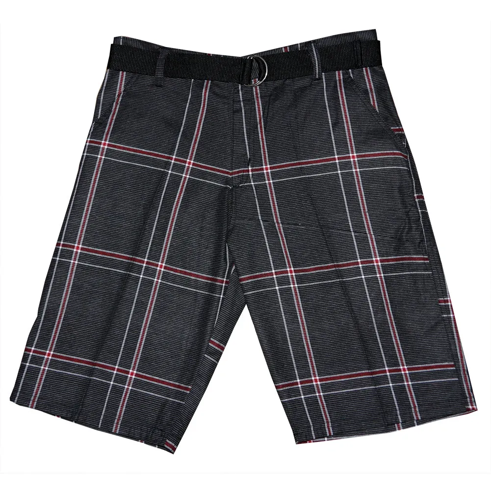 Men's Plaid Shorts Casual Belted 4-Pocket Adjustable Comfort Striped Shorts