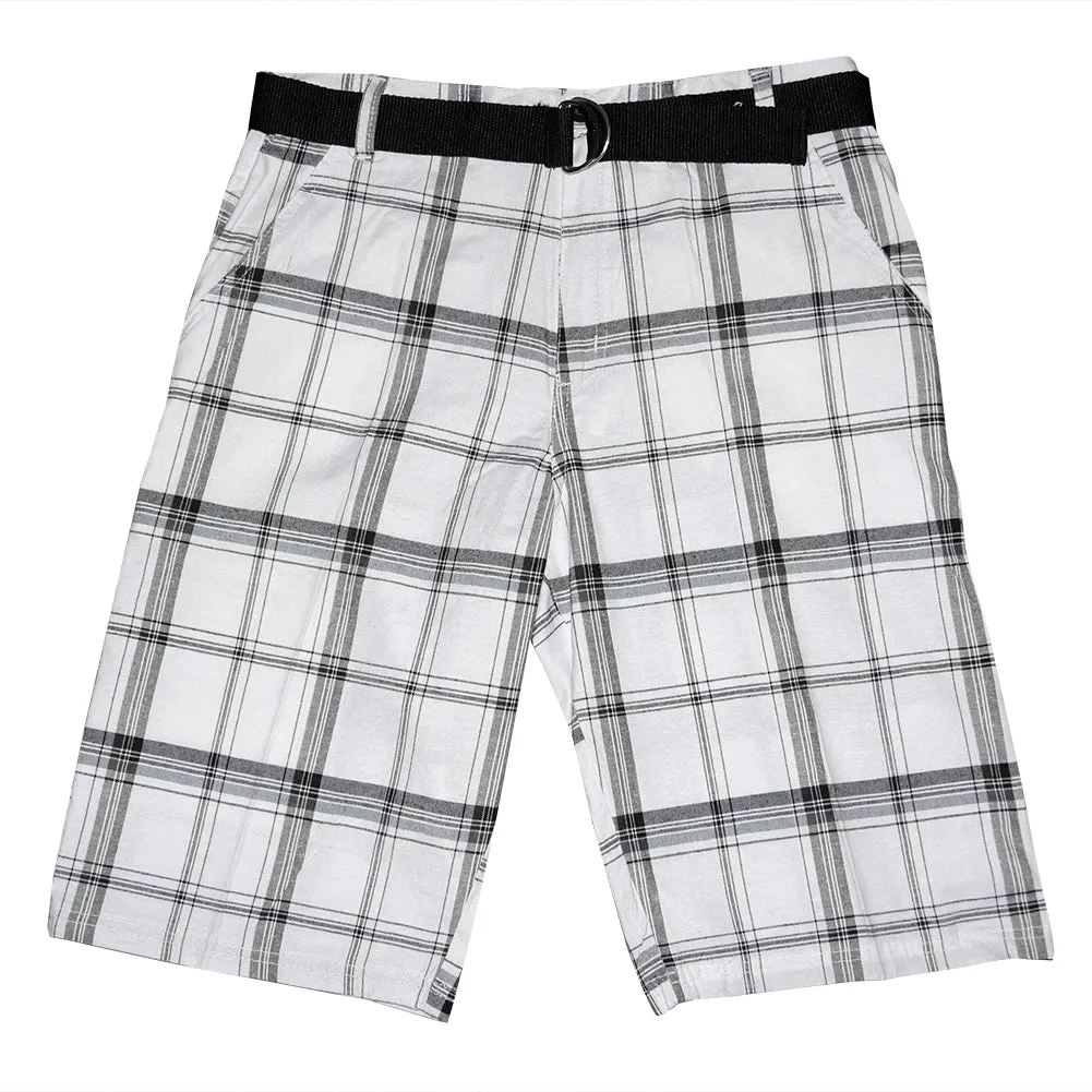 Men's Plaid Shorts Casual Belted 4-Pocket Adjustable Comfort Striped Shorts