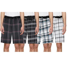 Men's Plaid Shorts Casual Belted 4-Pocket Adjustable Comfort Striped Shorts