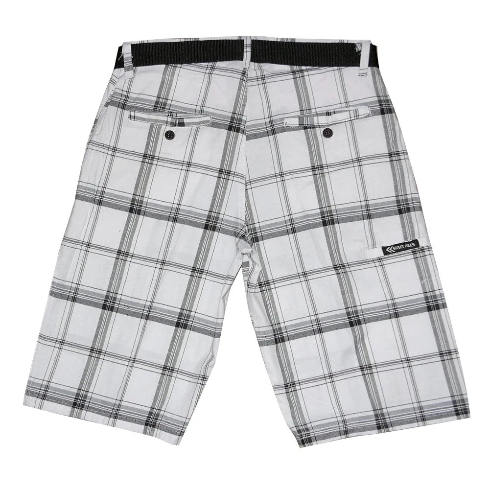 Men's Plaid Shorts Casual Belted 4-Pocket Adjustable Comfort Striped Shorts