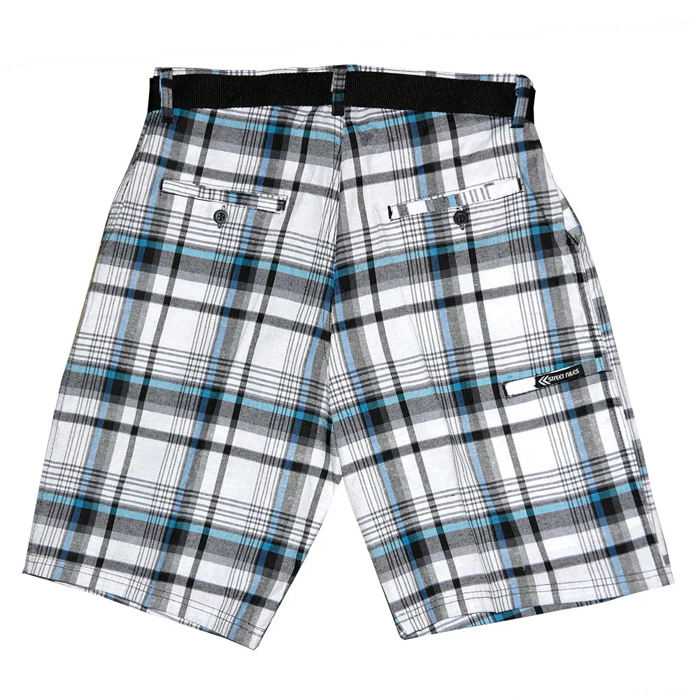 Men's Plaid Shorts Casual Belted 4-Pocket Adjustable Comfort Striped Shorts