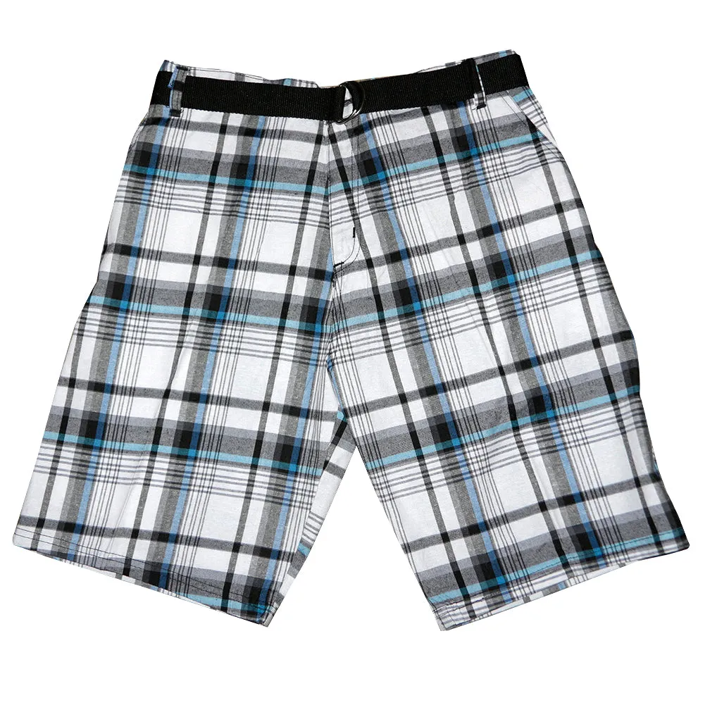 Men's Plaid Shorts Casual Belted 4-Pocket Adjustable Comfort Striped Shorts