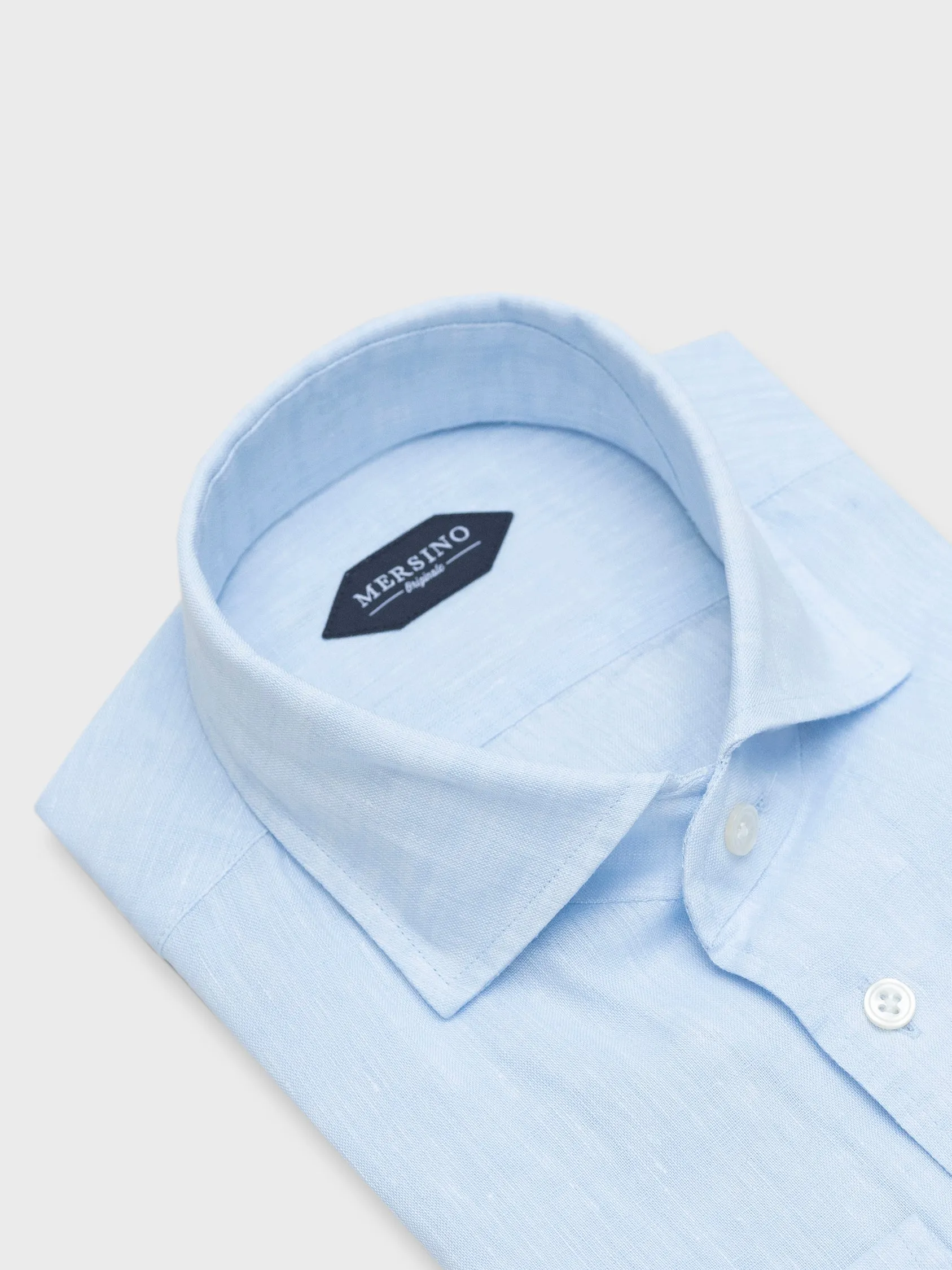 Mersino Sky Blue Pure Linen Marina Shirt by Canclini