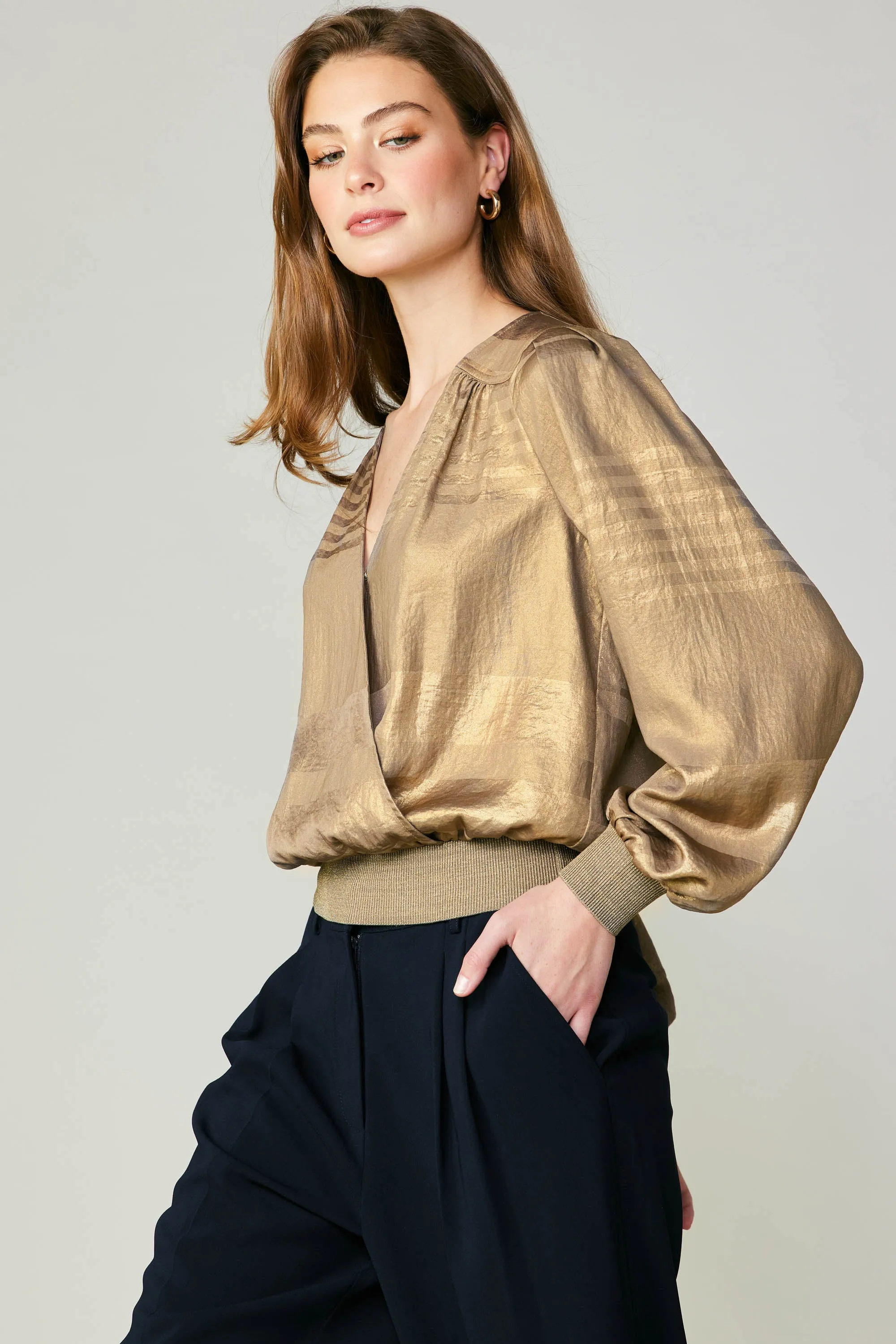 Metallic Surplice Blouse