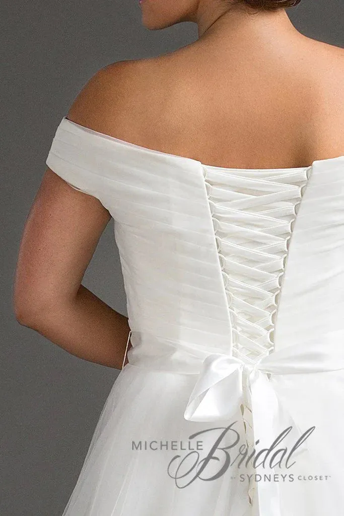 Michelle Bride For Sydney's Closet MB1812 A-Line V-Neck Lace Up Back Off The Shoulder Straps Pleated Plus Size "Gwenyth" Bridal Gown