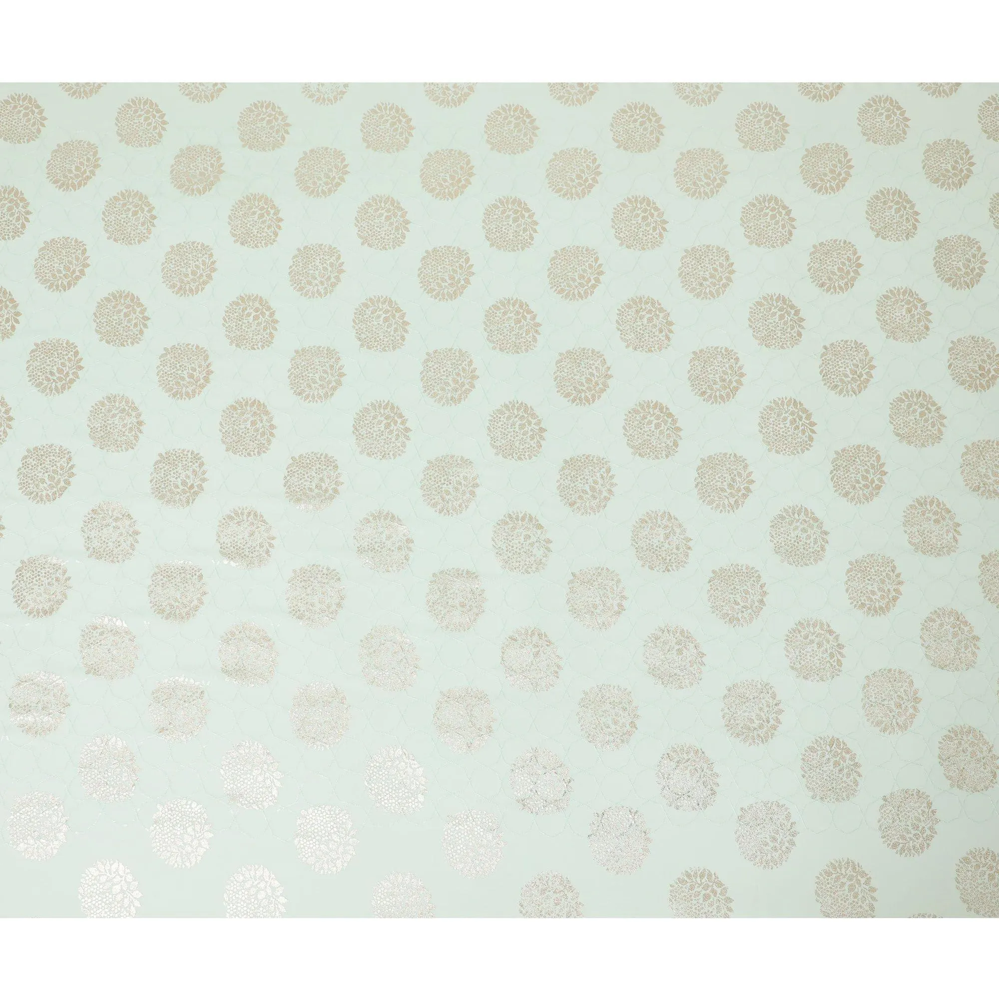 Mint green synthetic georgette fabric with same tone embroidery having gold foil printed in floral design-D12228