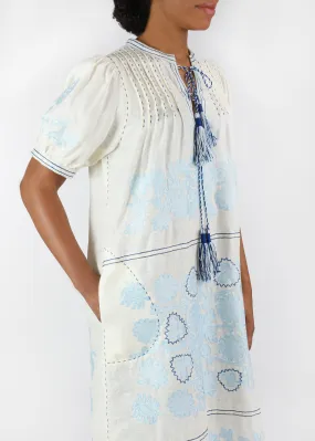 Natalia Ukrainian Embroidered Dress - White, Light Blue, Navy