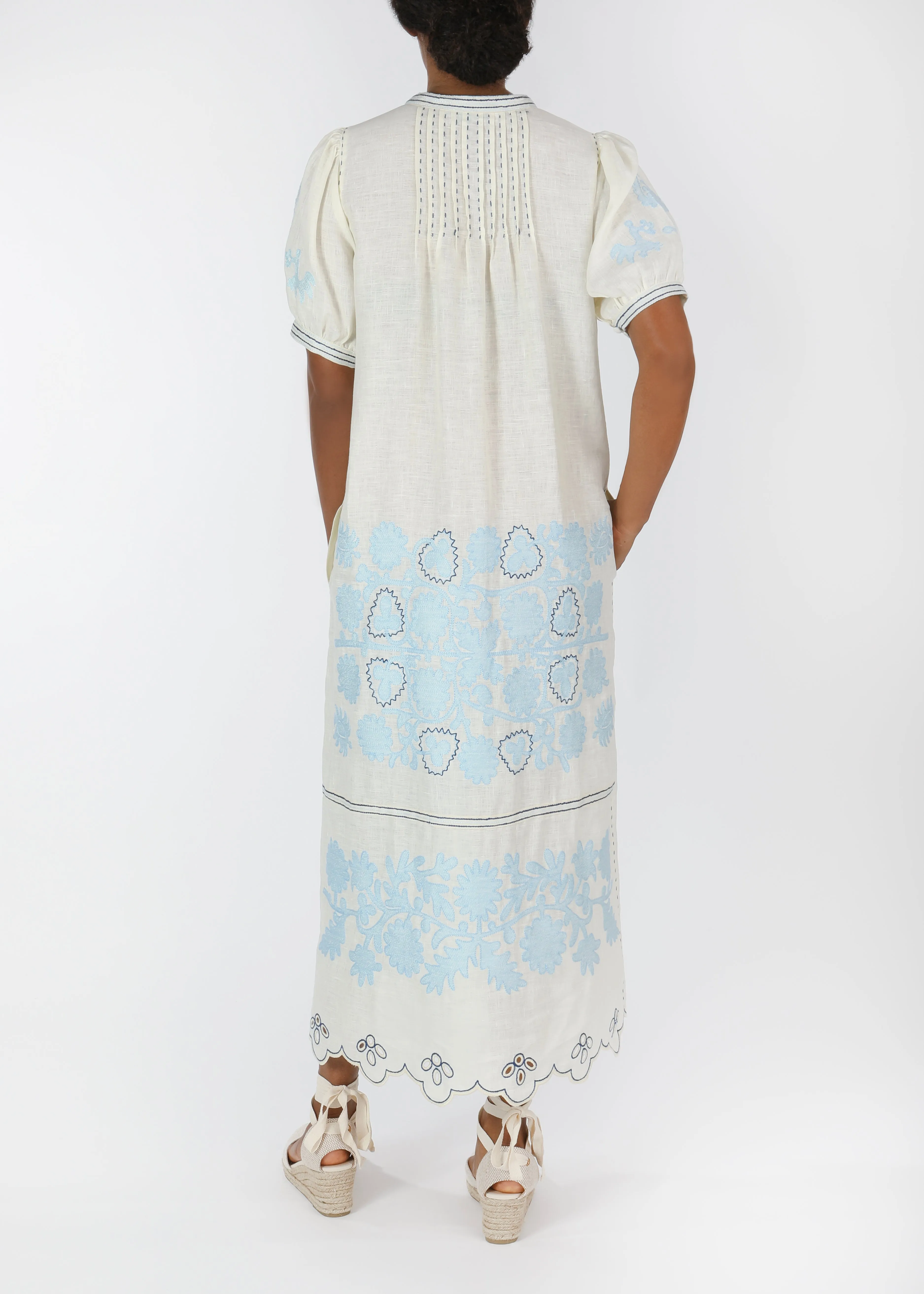 Natalia Ukrainian Embroidered Dress - White, Light Blue, Navy
