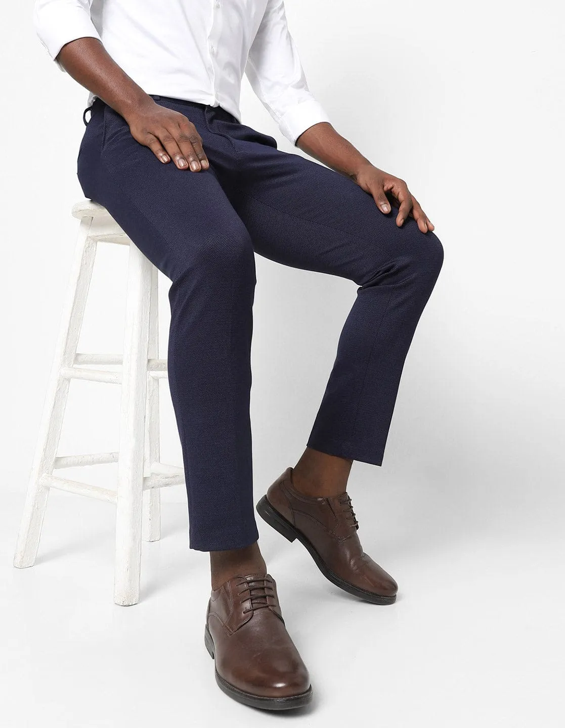Navy Pin Dot Knitted Stretch Men's Trouser