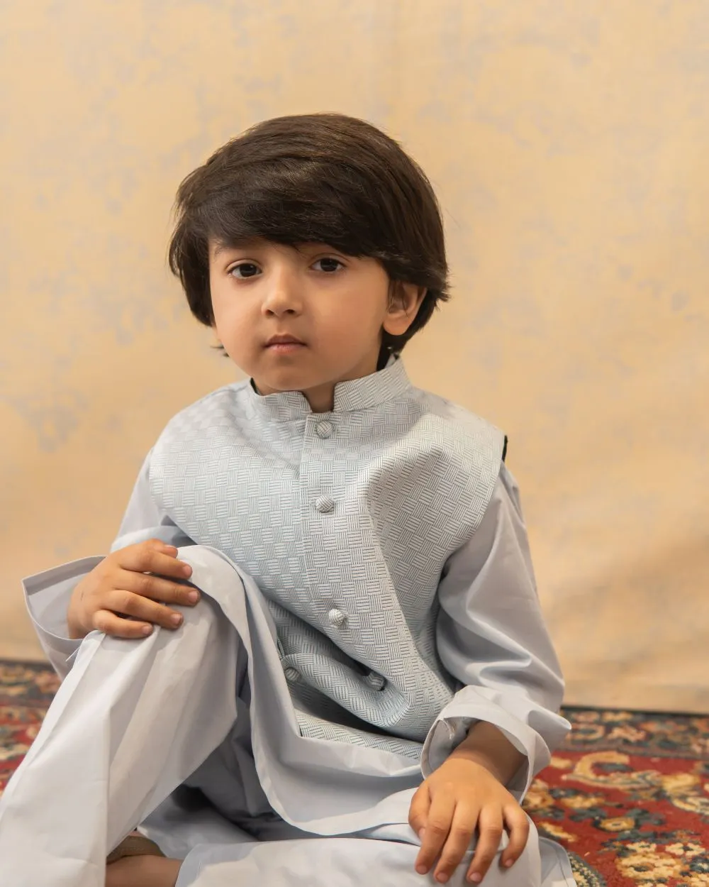 Ocean Breeze Textured Waistcoat with Greyish Blue Kurta & Trouser (3 pc)