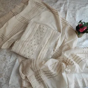 Off white Embroidered cotton dress material