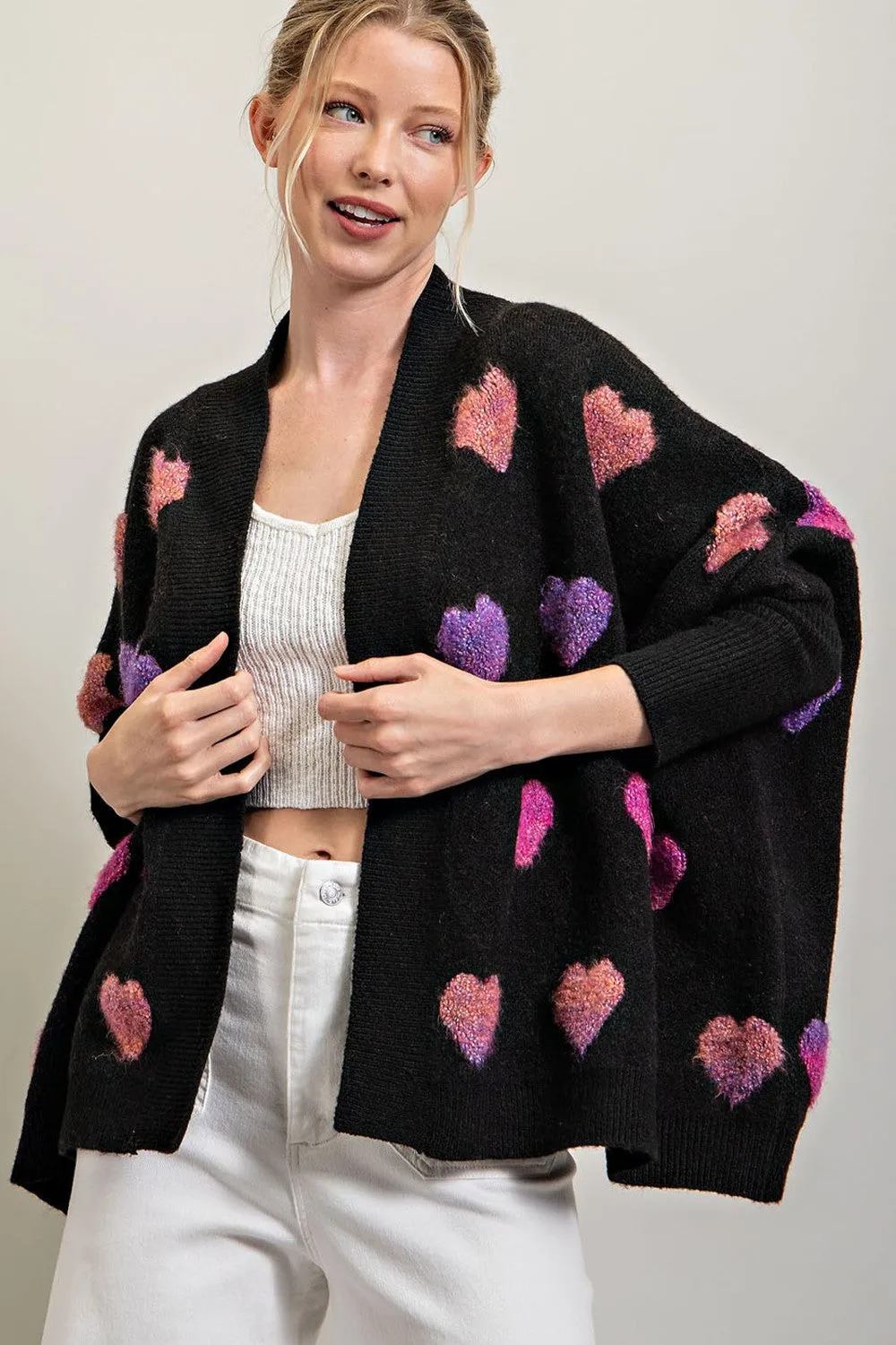 Orchid Heart Print Chunky Cardigan