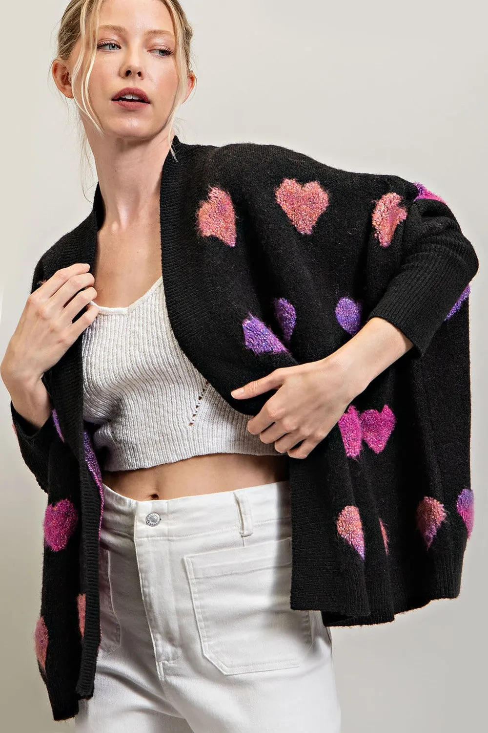 Orchid Heart Print Chunky Cardigan