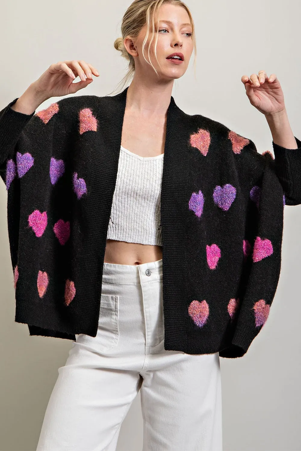 Orchid Heart Print Chunky Cardigan