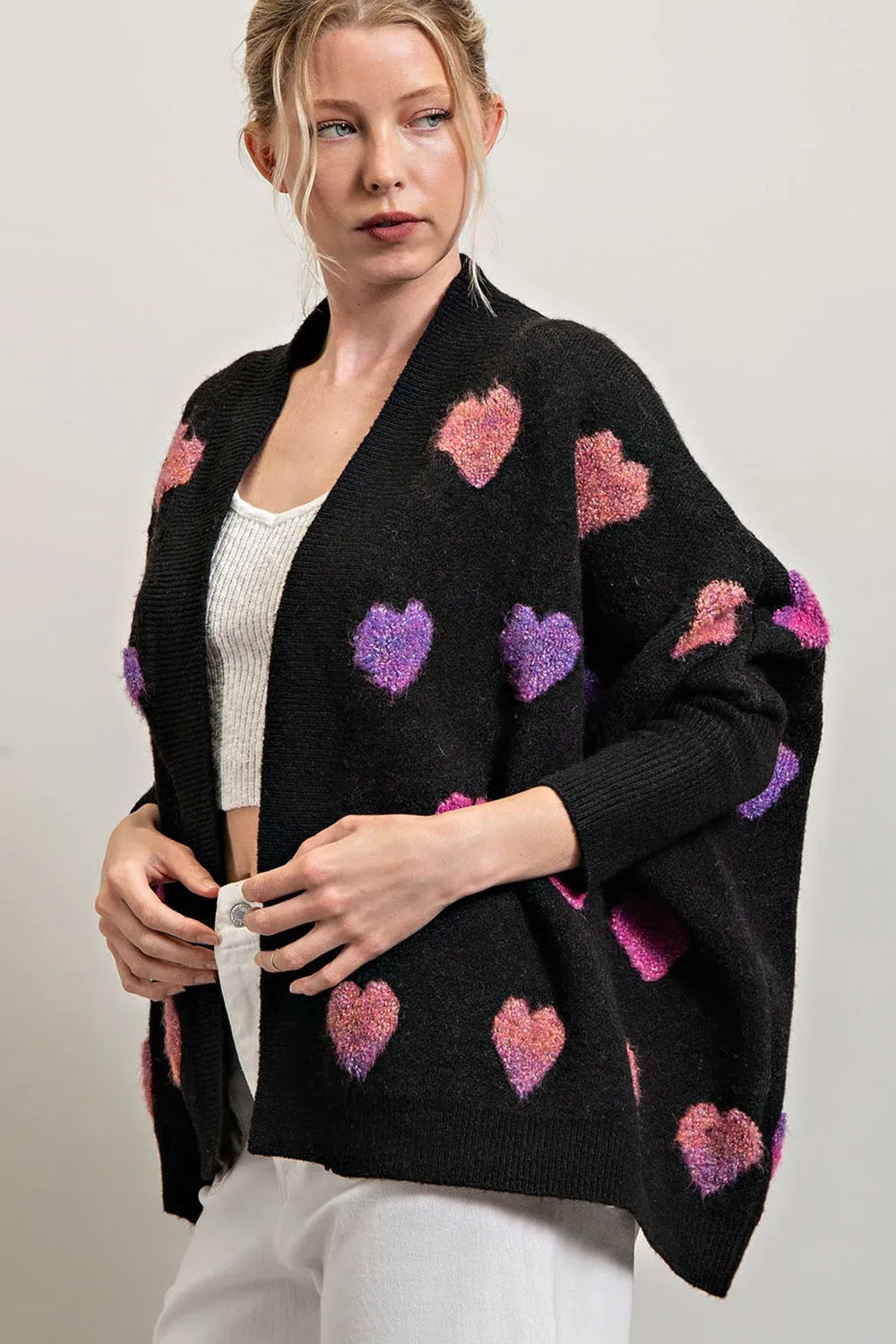 Orchid Heart Print Chunky Cardigan