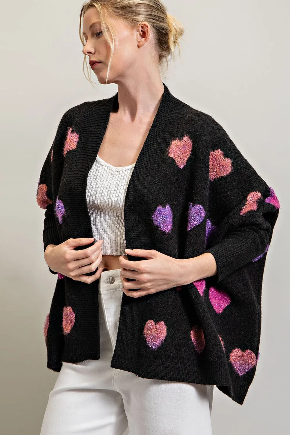 Orchid Heart Print Chunky Cardigan