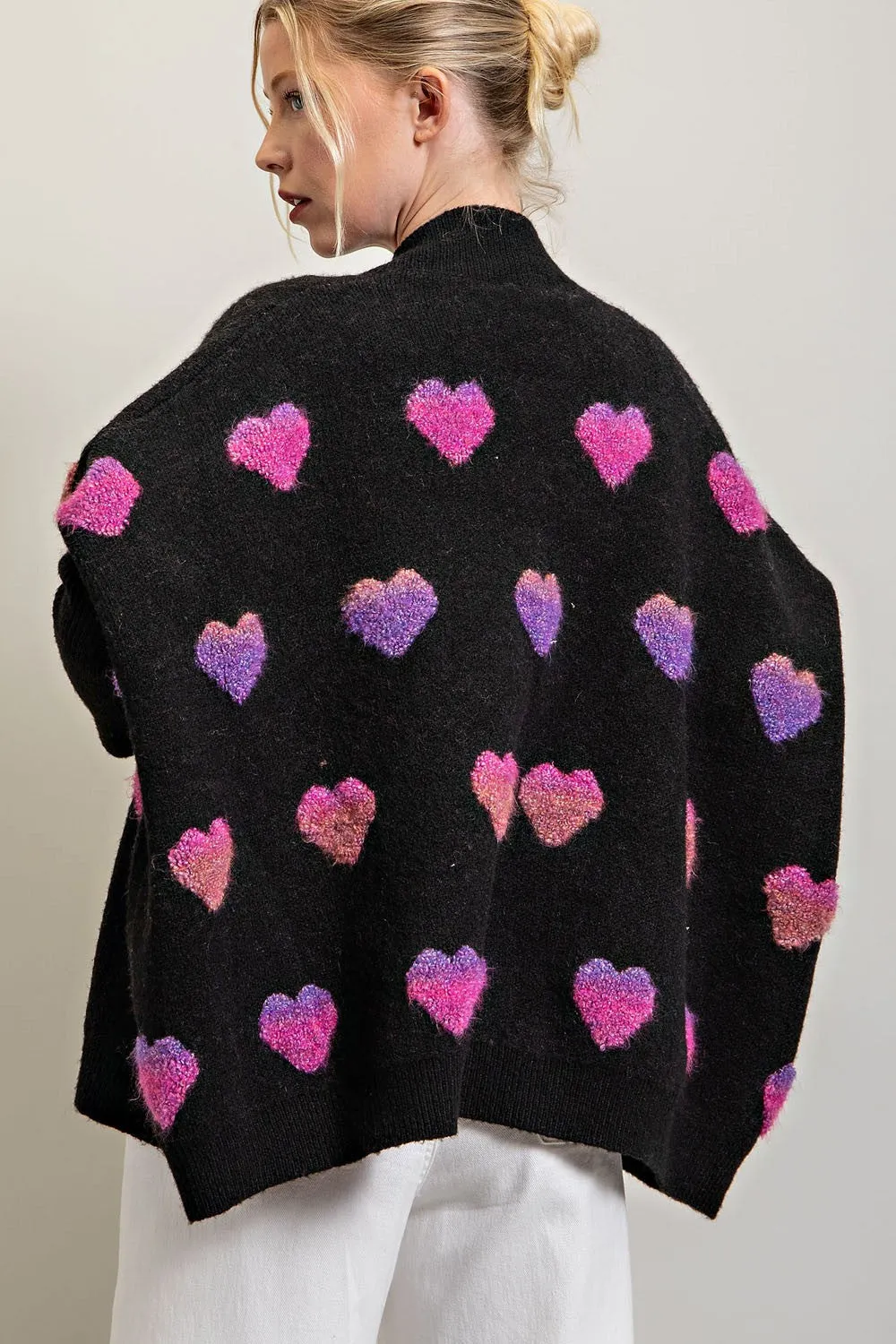 Orchid Heart Print Chunky Cardigan