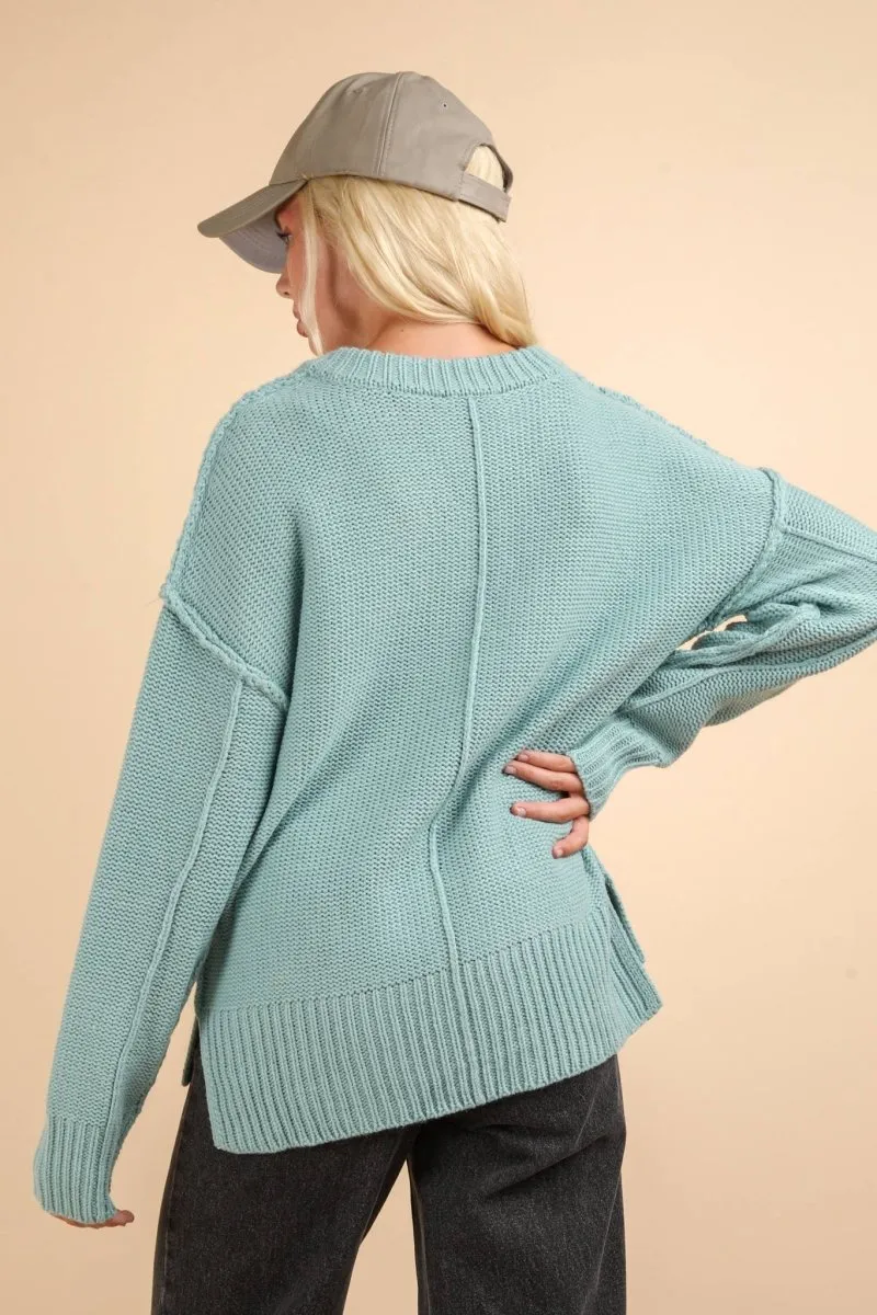 Oversized Chunky V-Neck Casual Knit Sweater Top
