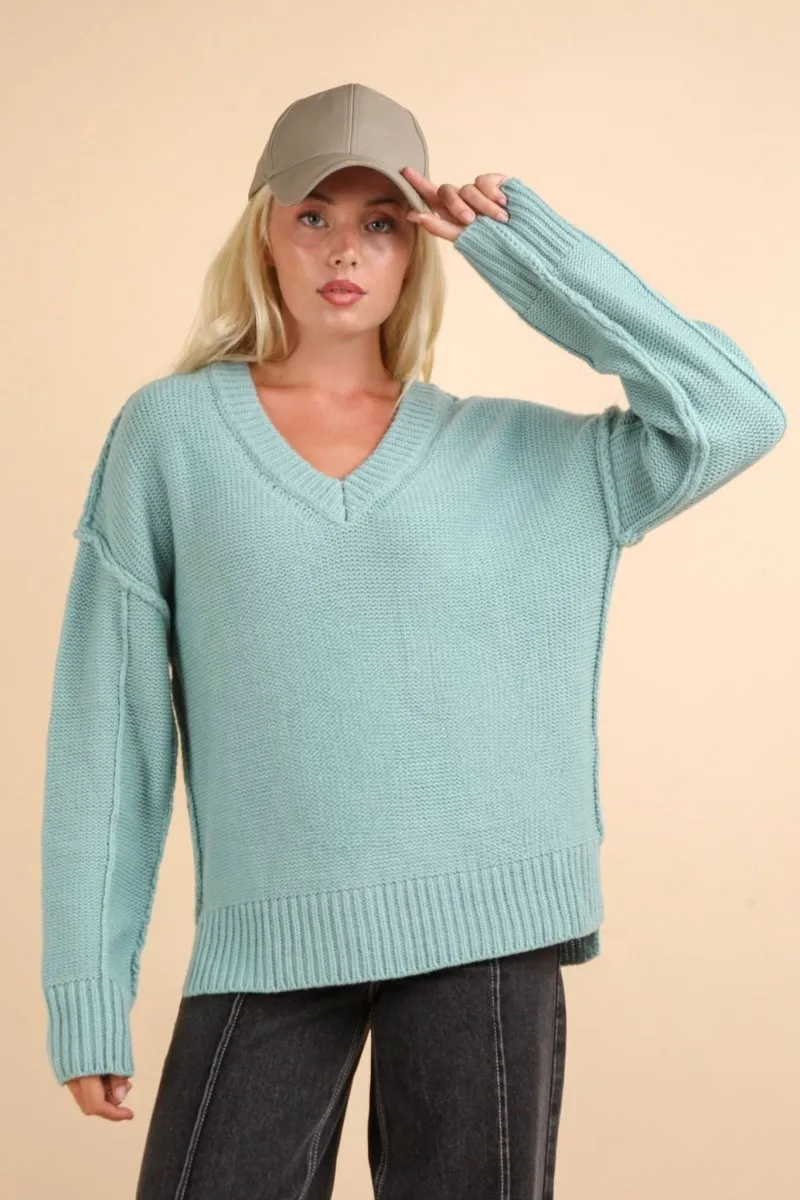 Oversized Chunky V-Neck Casual Knit Sweater Top