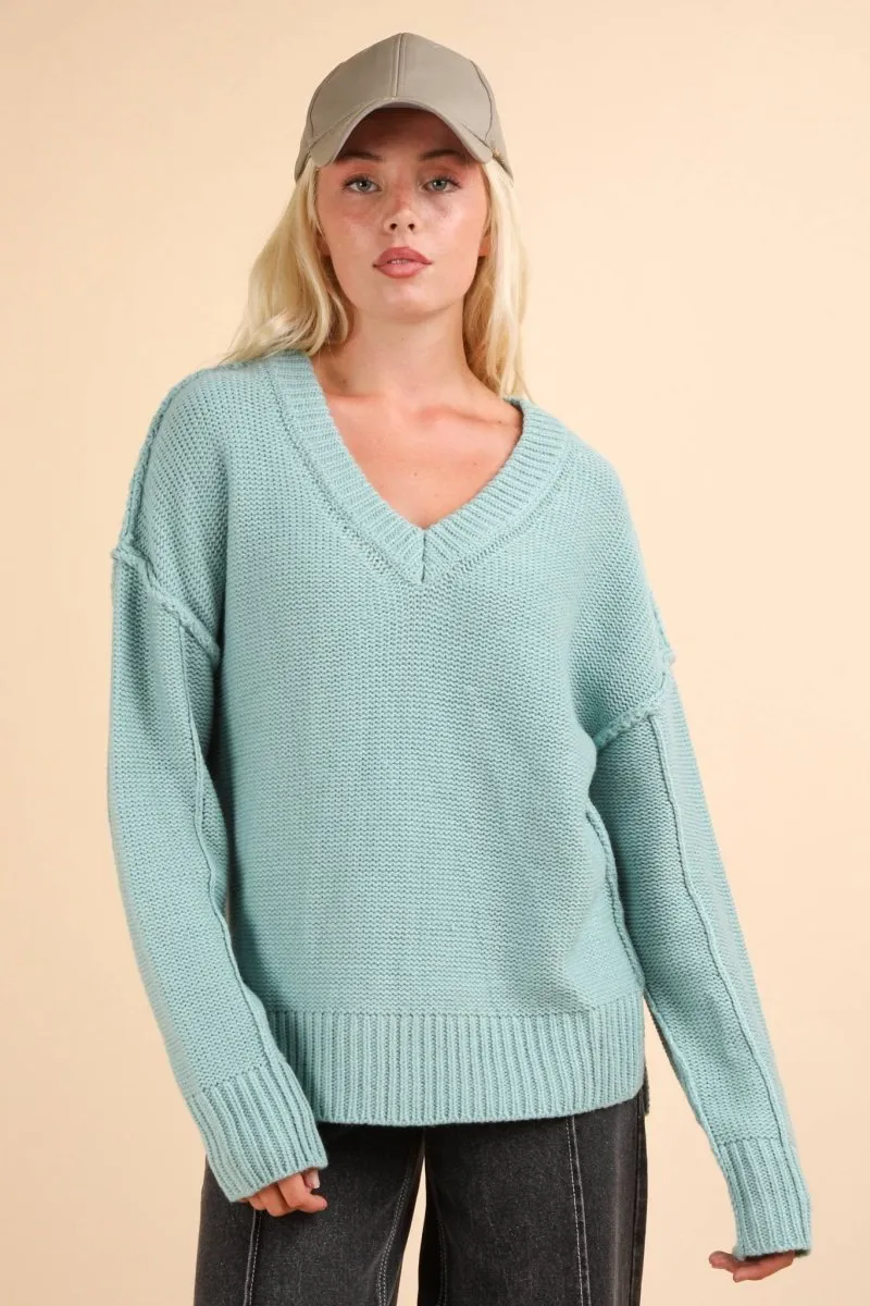 Oversized Chunky V-Neck Casual Knit Sweater Top