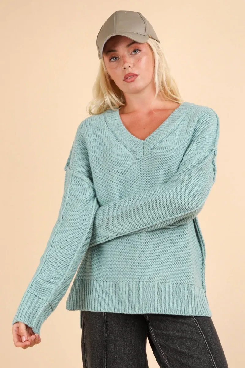 Oversized Chunky V-Neck Casual Knit Sweater Top