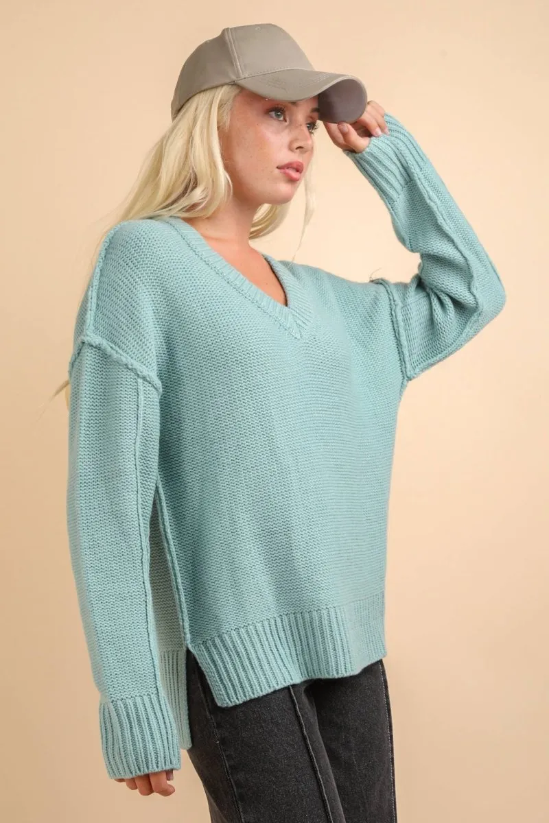Oversized Chunky V-Neck Casual Knit Sweater Top