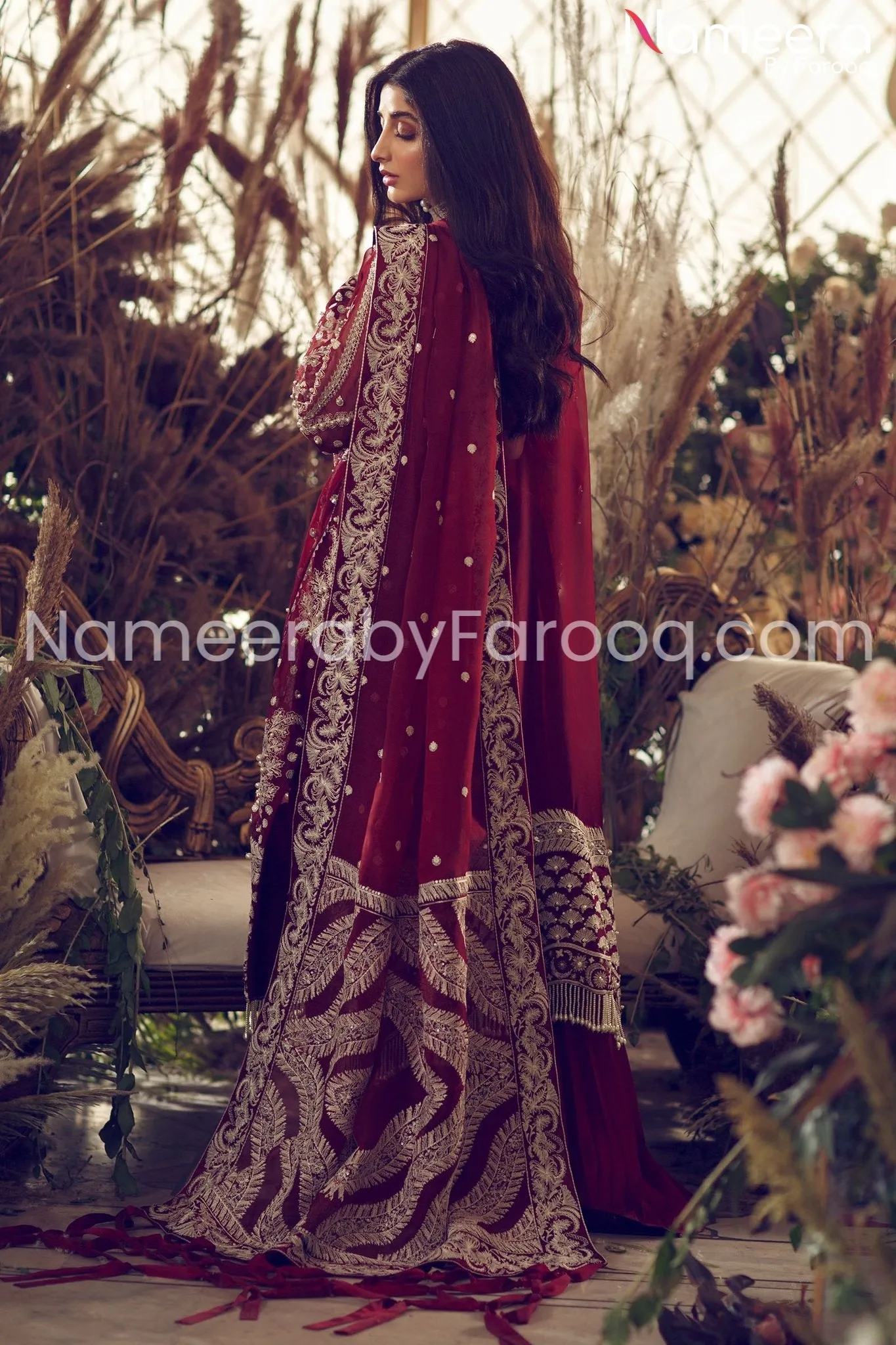Pakistani Embroidered Royal Red Party Dress #PS07