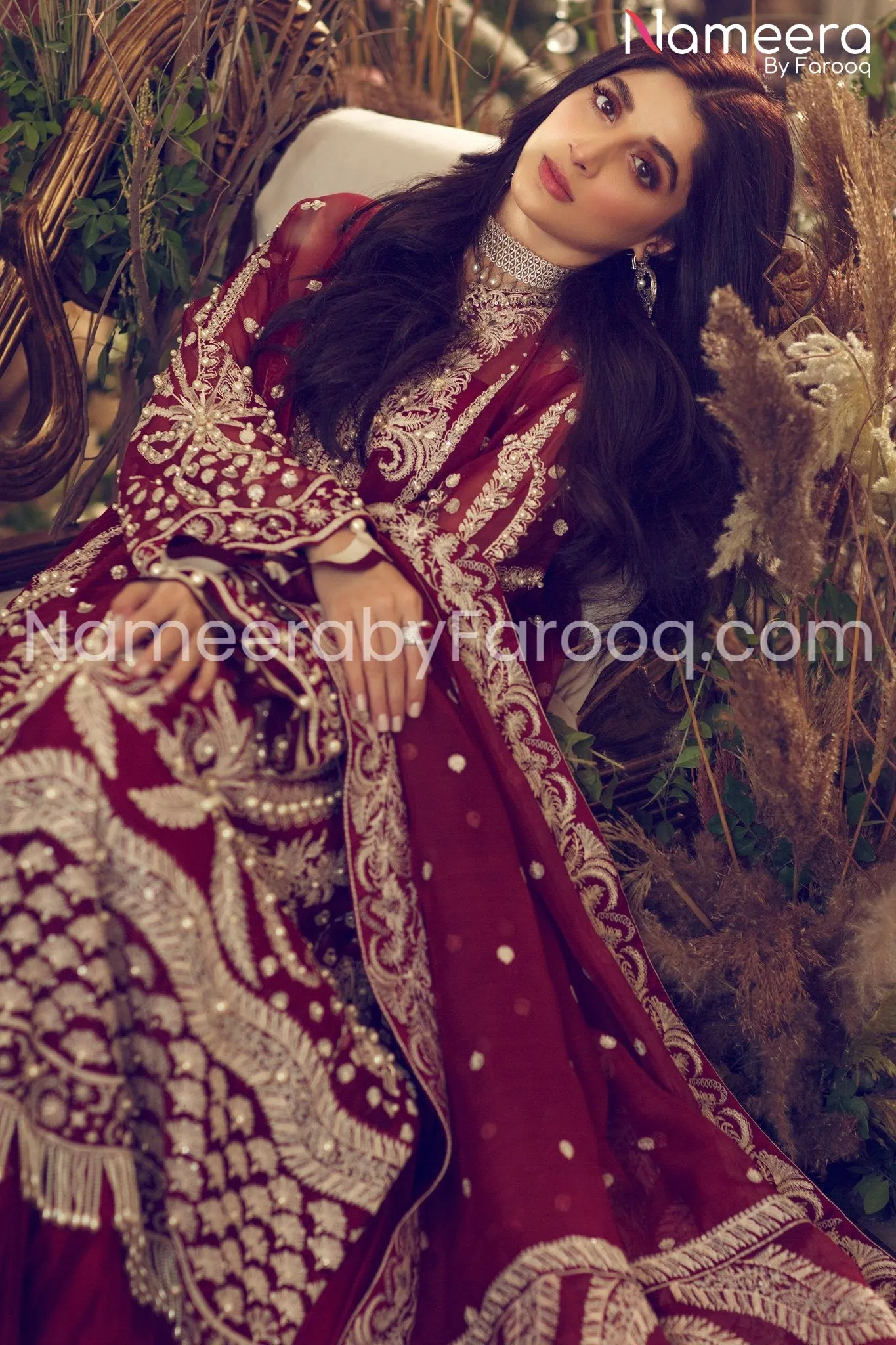 Pakistani Embroidered Royal Red Party Dress #PS07
