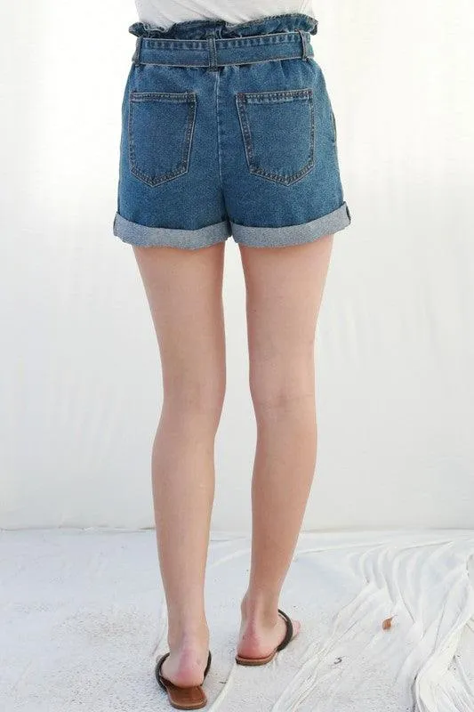 Paper Bag Waist Belted Denim Shorts