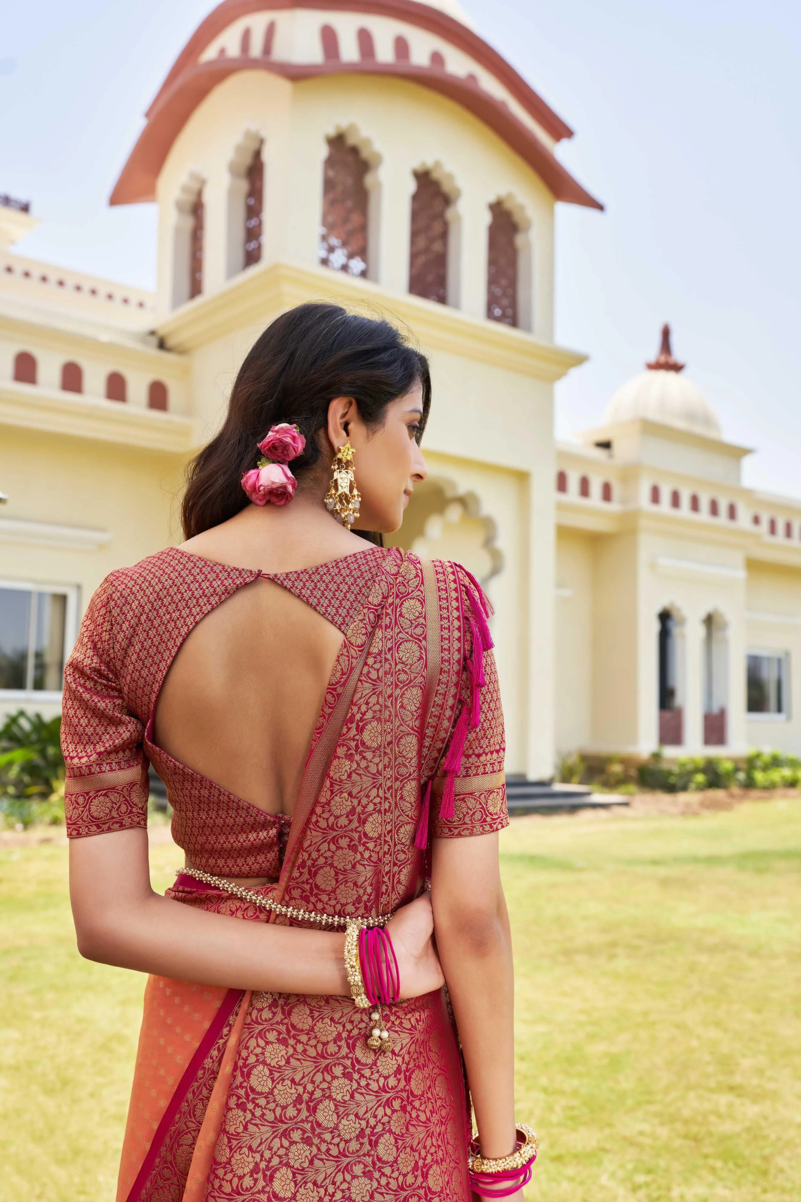 Peach Pure Georgette Saree