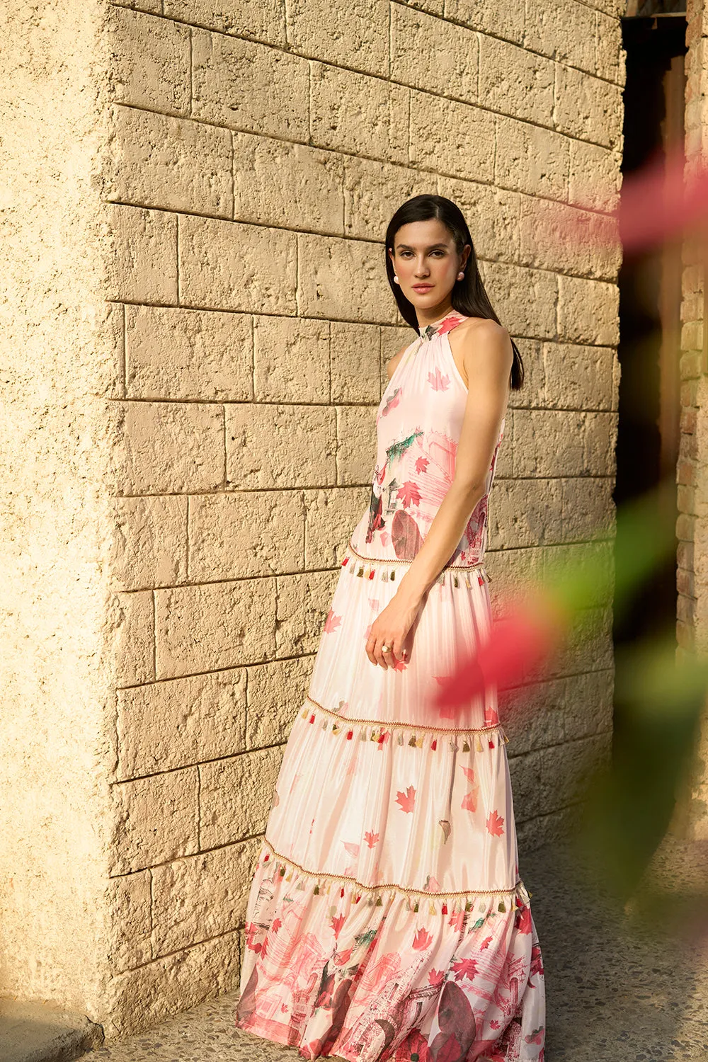 Pink Autumn Print Dress