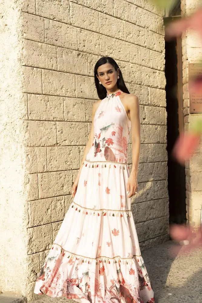 Pink Autumn Print Dress