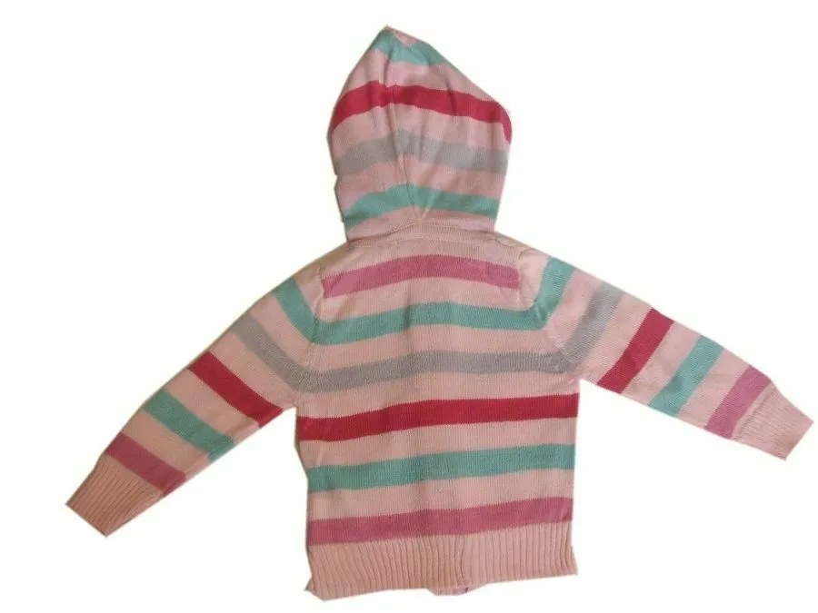 Pink Multi Striped Hooded Cardigan