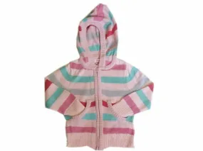 Pink Multi Striped Hooded Cardigan