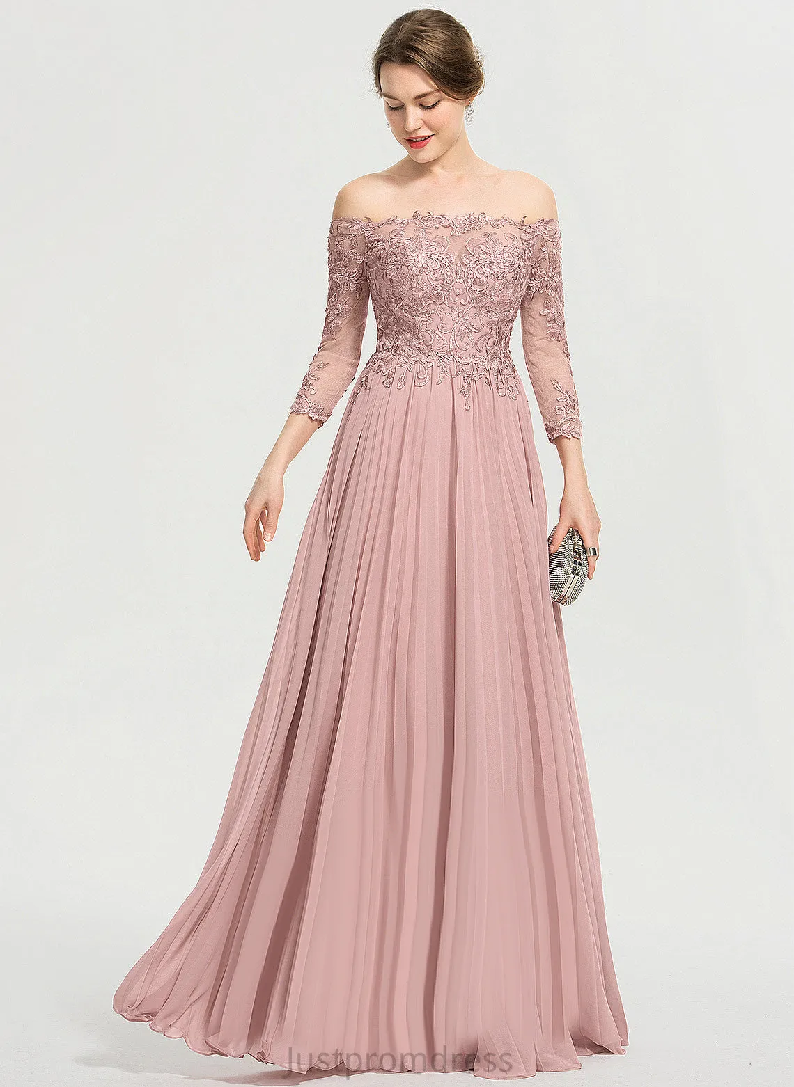 Pleated Lace With Brynlee Off-the-Shoulder Floor-Length Chiffon Ball-Gown/Princess Sequins Prom Dresses