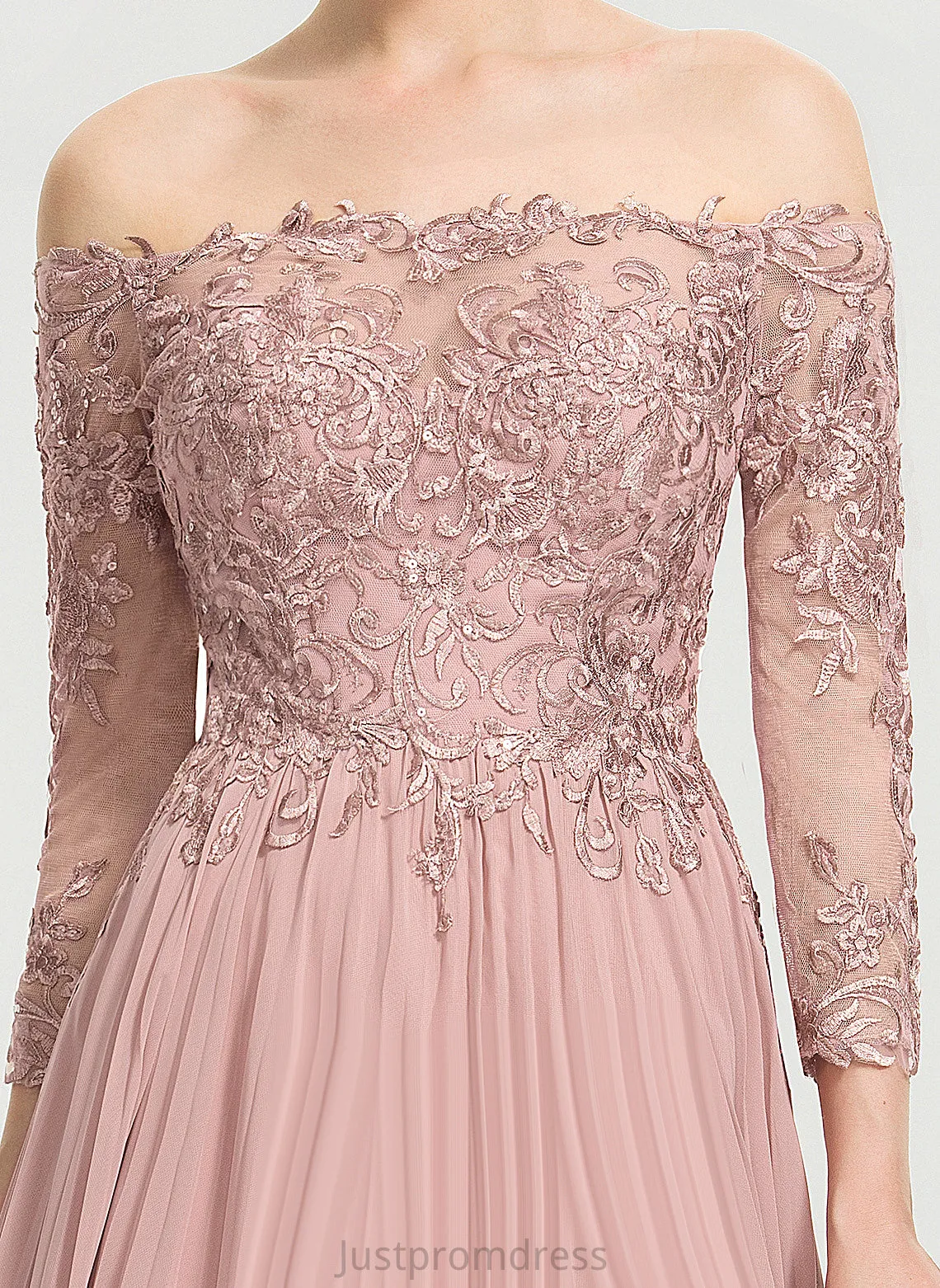 Pleated Lace With Brynlee Off-the-Shoulder Floor-Length Chiffon Ball-Gown/Princess Sequins Prom Dresses