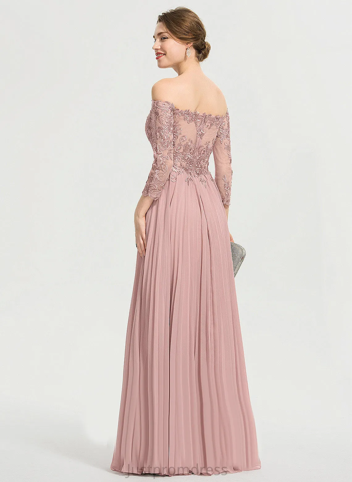 Pleated Lace With Brynlee Off-the-Shoulder Floor-Length Chiffon Ball-Gown/Princess Sequins Prom Dresses