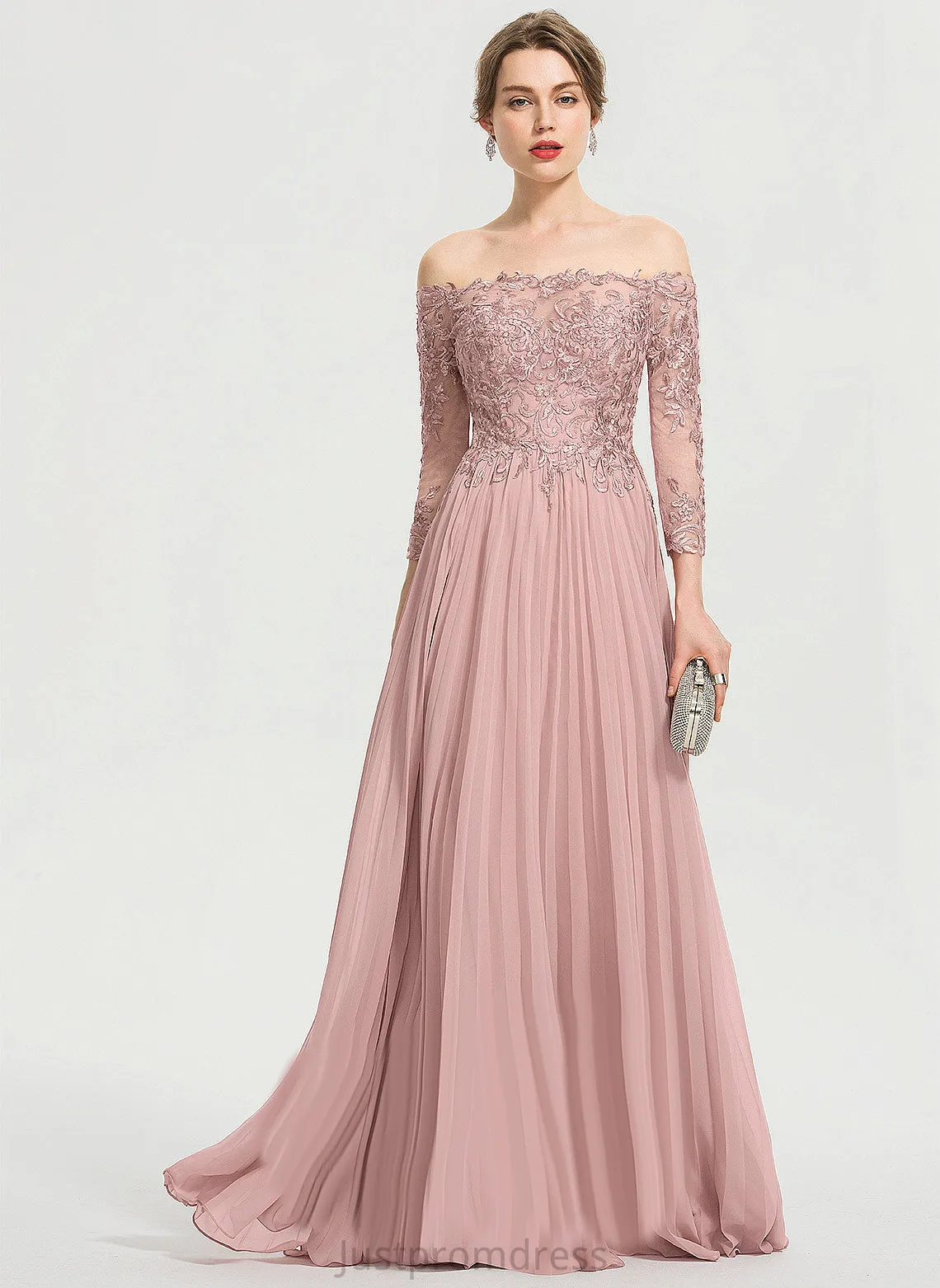 Pleated Lace With Brynlee Off-the-Shoulder Floor-Length Chiffon Ball-Gown/Princess Sequins Prom Dresses