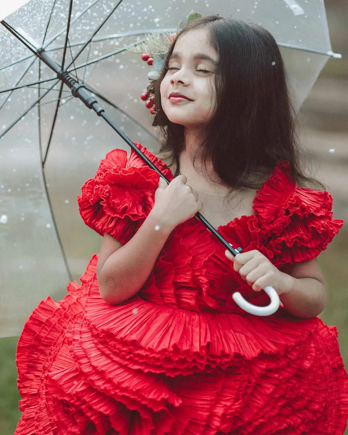 Pleated  red rose couture gown