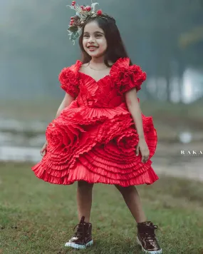 Pleated  red rose couture gown