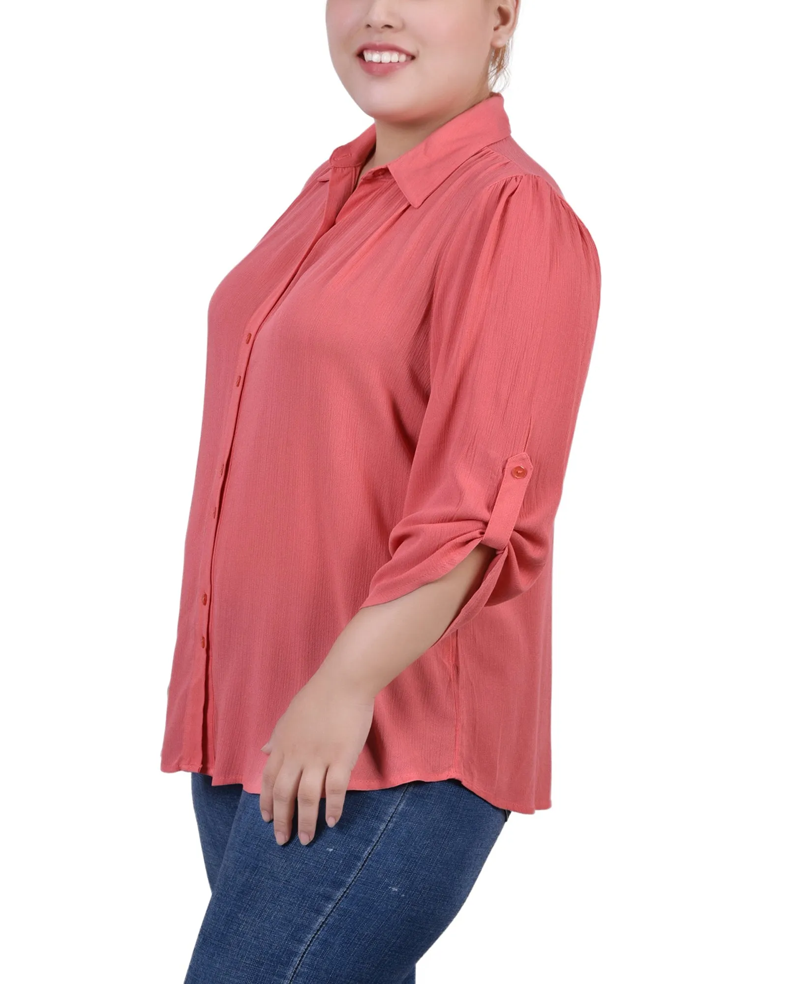 Plus Size 3/4 Sleeve Crepon Blouse