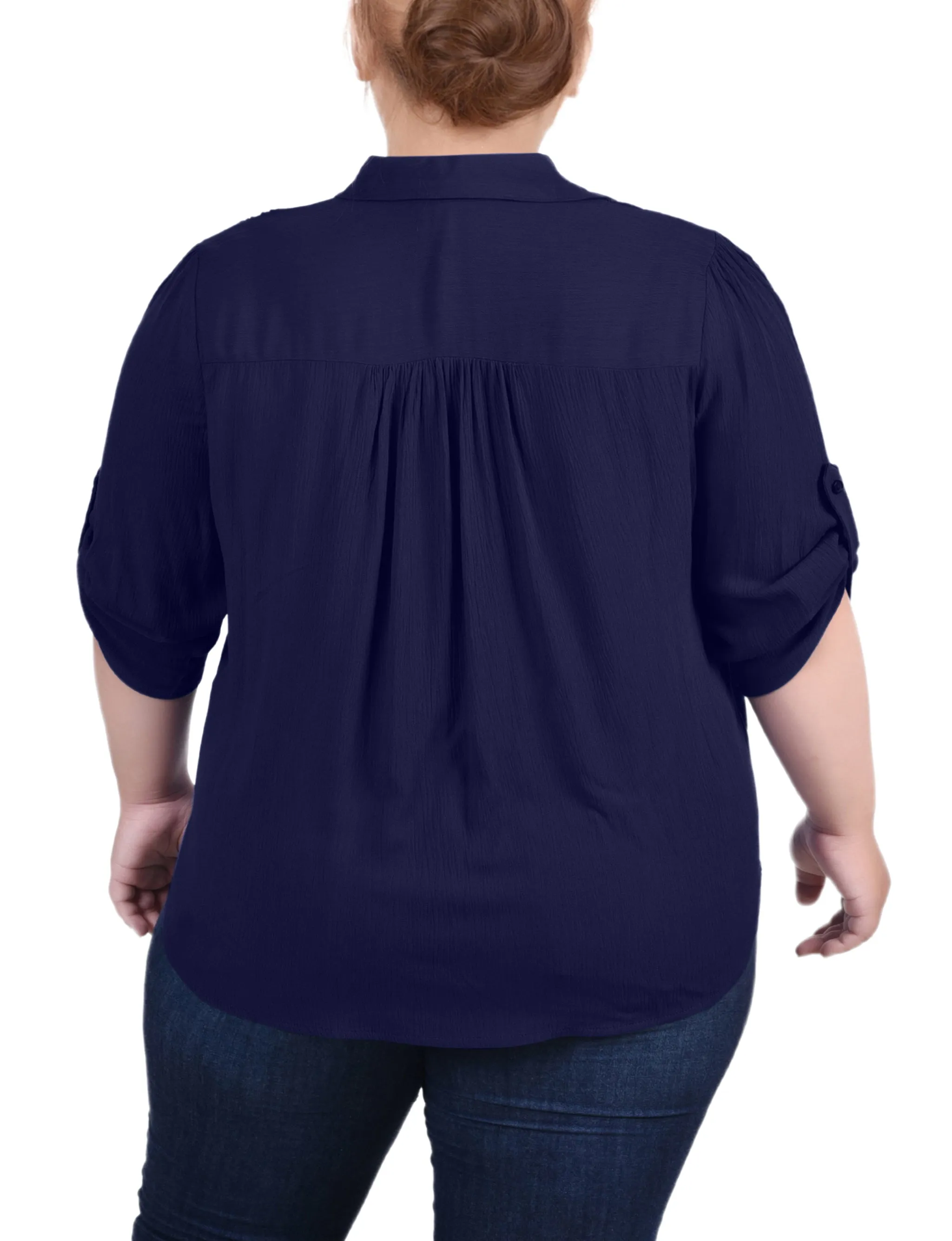 Plus Size 3/4 Sleeve Crepon Blouse