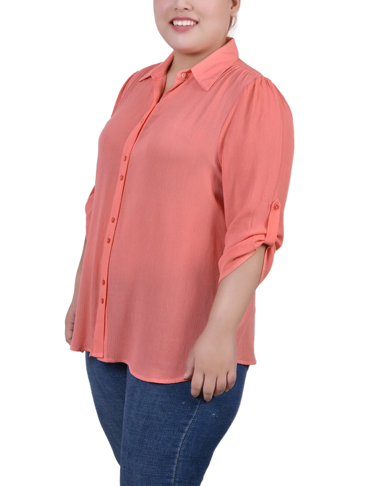 Plus Size 3/4 Sleeve Crepon Blouse